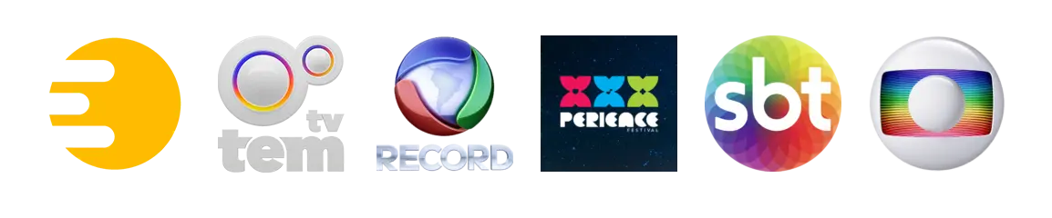 Marcas atendidas: TV TEM, Record, SBT, Globo, Periece Festival e outras